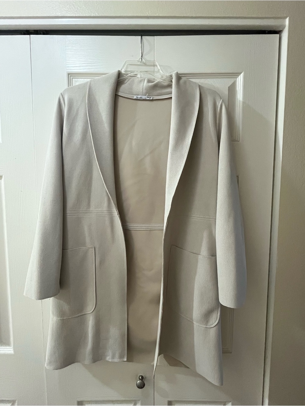 Zara Cream Open-Front Long Trench Coat